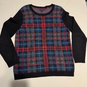 Tommy Hilfiger Black and Red Plaid Sweater